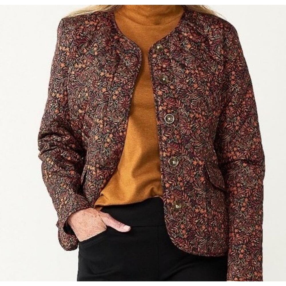 NWT CROFT & BARROW Women Button Down Quilted Vines Jacket Lightweight Size Sz 1X